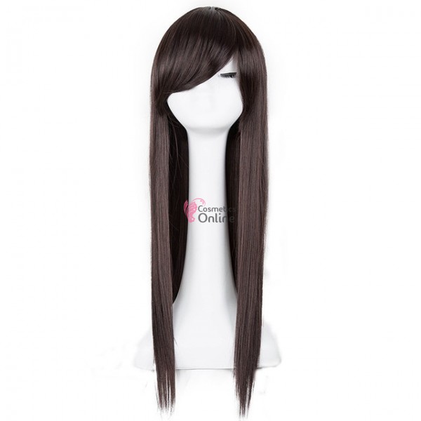 Peruca din fibra sintetica cu par lung cu breton de 70 cm drept Saten Inchis 9002572